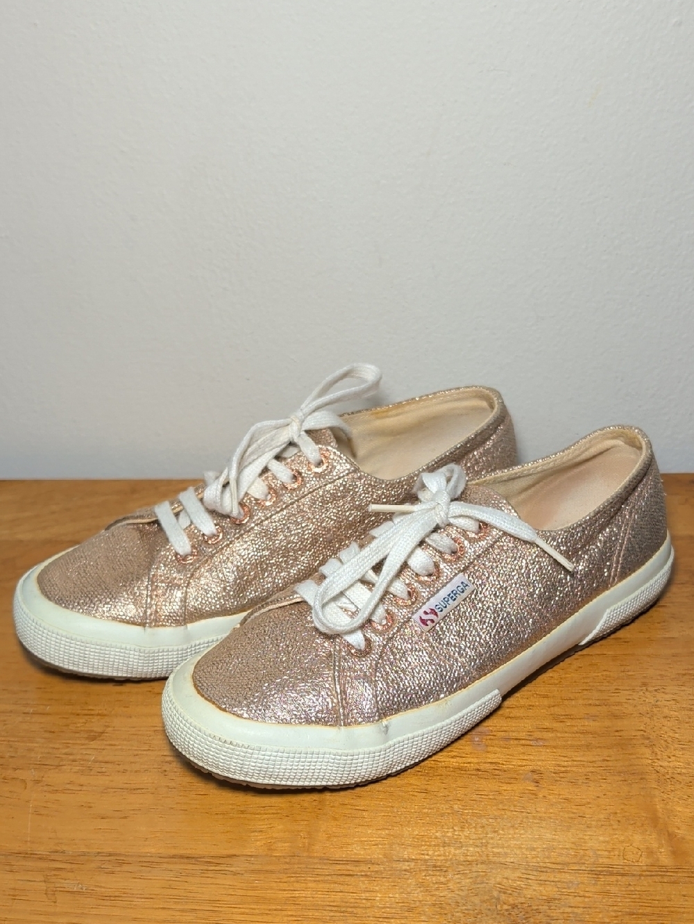 Superga Lamé Sneakers Metallic Sparkly Rose Gold Lace-Up Women's Size 8